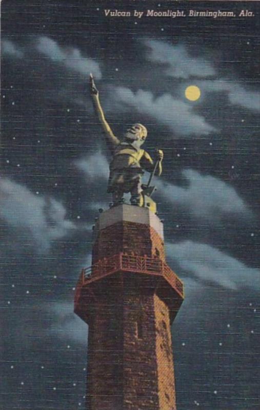 Alabama Birmingham Vulcan By Moonlight Curteich