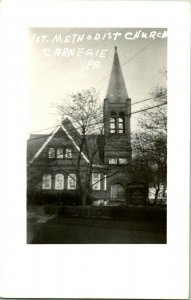 RPPC 1940s First Methodist Church Carnegie Pennsylvania PA UNP Postcard T19