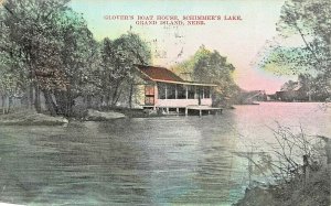 GRAND ISLAND NEBRASKA~SCHIMMER'S LAKE~GLOVER'S BOAT HOUSE~1909 PSTMK POSTCARD