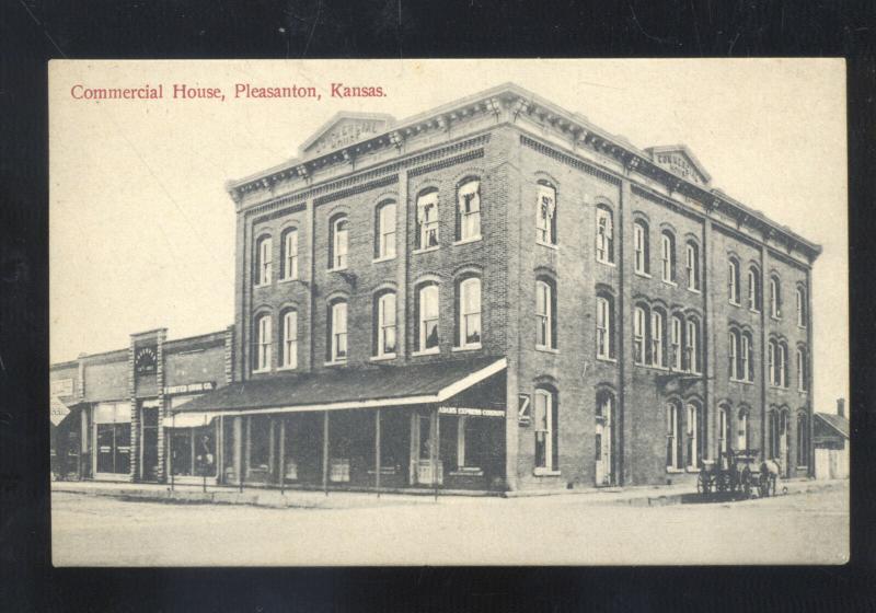 PLEASANTON KANSAS COMMERCIAL HOUSE DOWNTOWN STREET VINTGE POSTCARD