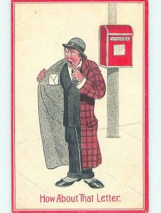 Pre-Linen MAN MAILING LETTER AT USPS MAILBOX HL2697