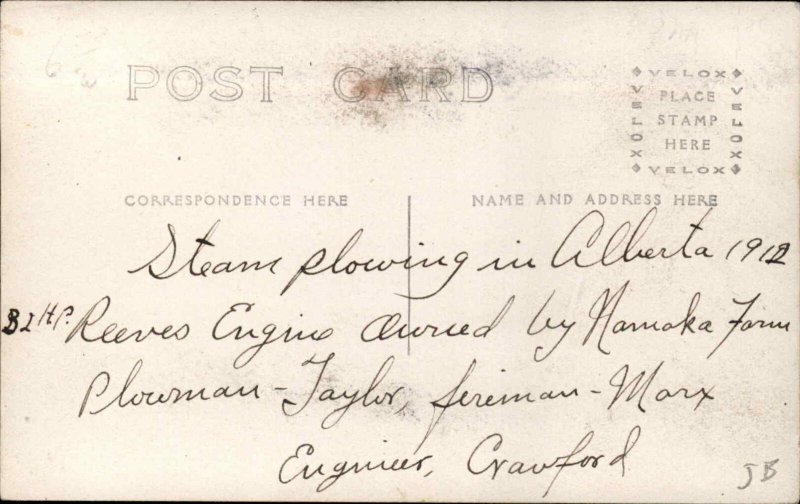 Farming Tractor Steam Engine Namaka Farm Strathmore Alberta c1910 RPPC