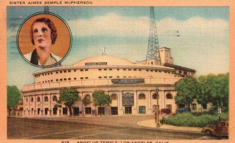 Vintage Postcard 1941 Sister Aimee Semple McPherson Angelus Temple LA California 