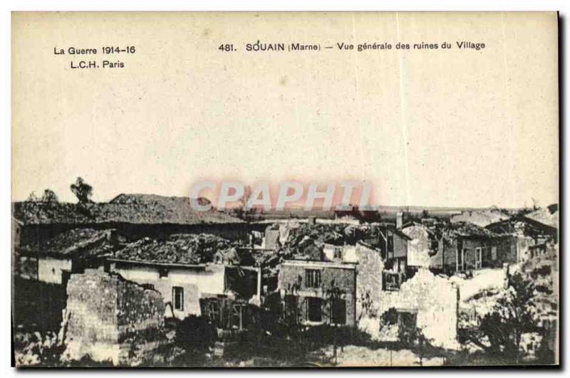 Old Postcard Souain Vue Generale Village Ruins Army