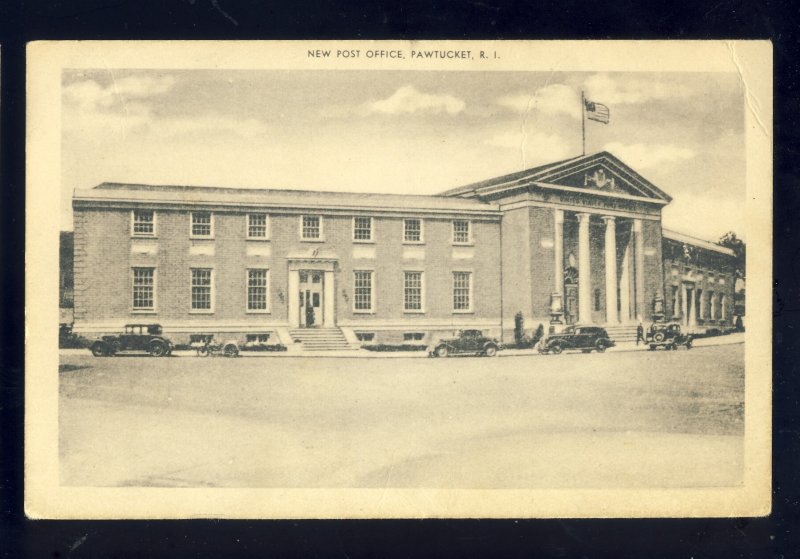 Pawtucket, Rhode Island/RI  Postcard, New US Post Office Building, 1940's Cars