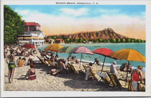 Hawaii Waikiki Beach Honolulu Linen Postcard C178