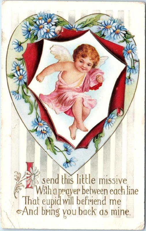 VALENTINE  GREETING   Postcard    Embossed  CUTE CHERUB   c1910s