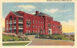 CUMBERLAND, MD Maryland     MEMORIAL HOSPITAL     1957 Linen Postcard