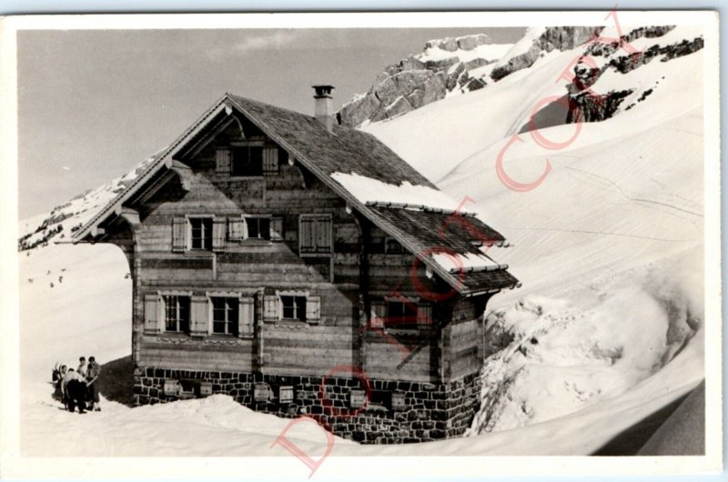 c1950s Sisikon Switzerland Lidernenhütte SAC RPPC Snow Skiing Real Photo PC A138