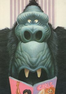 King Kong Fantasy Gorilla Ape Reading Nudist Sex Magazine Comic Postcard