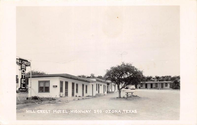 E36/ Ozona Texas Tx Real Photo RPPC Postcard c50s Hill Crest Motel Hwy290