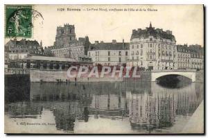 Postcard Old Rennes Le Pont Neuf confluence of Ille et Vilaine