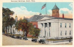 SALEM, MA Massachusetts  MUNICIPAL BUILDINGS Street View~Cars   c1920's Postcard