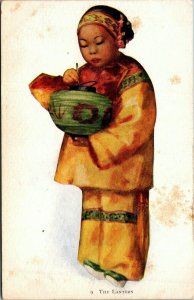 Asian woman with lantern pretty illustration early c1905