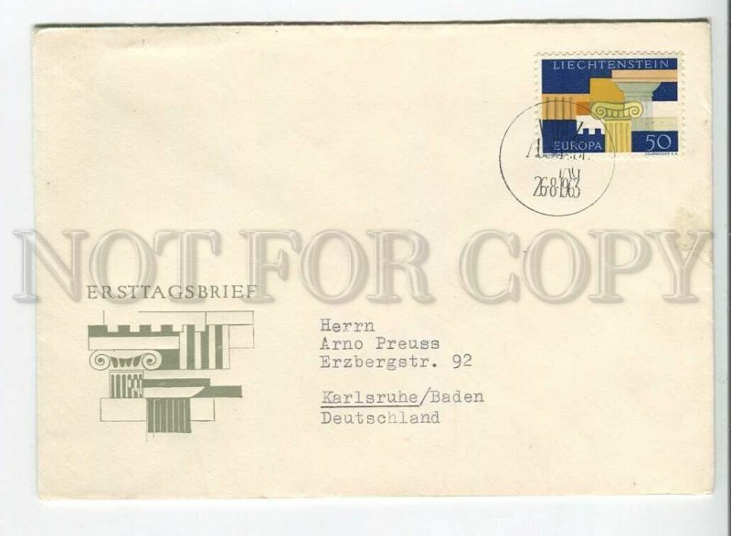 445780 Liechtenstein 1963 year FDC Europa real posted to Germany