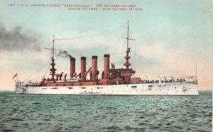 U.S. ARMORED CRUISER PENNSYLVANIA SHIP MILITARY POSTCARD (c. 1910)