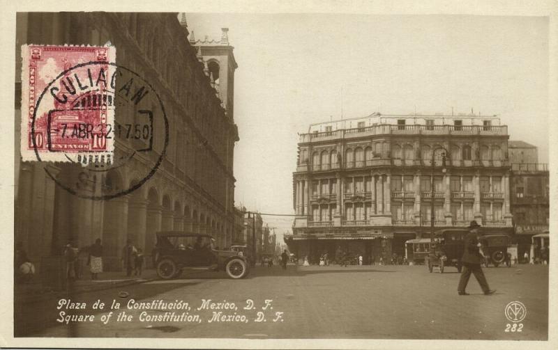 Mexico D.F., Square of the Constitution, Car (1932) RPPC Postcard