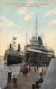 Steamer City of Ignace & Cleveland at Dock Michigan 1910c postcard