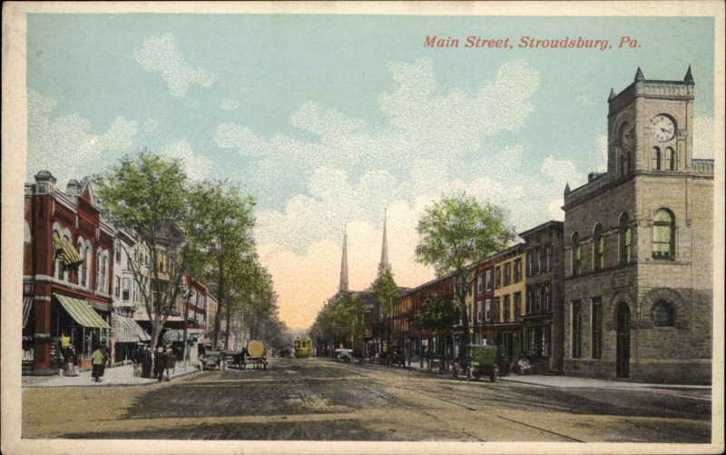 Stroudsburg Pennsylvania PA Main Street Trolley Streetcar c1910 Vintage Postcard