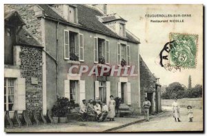 Old Postcard Feuguerolles sur Orne Restaurant Nicolle TOP