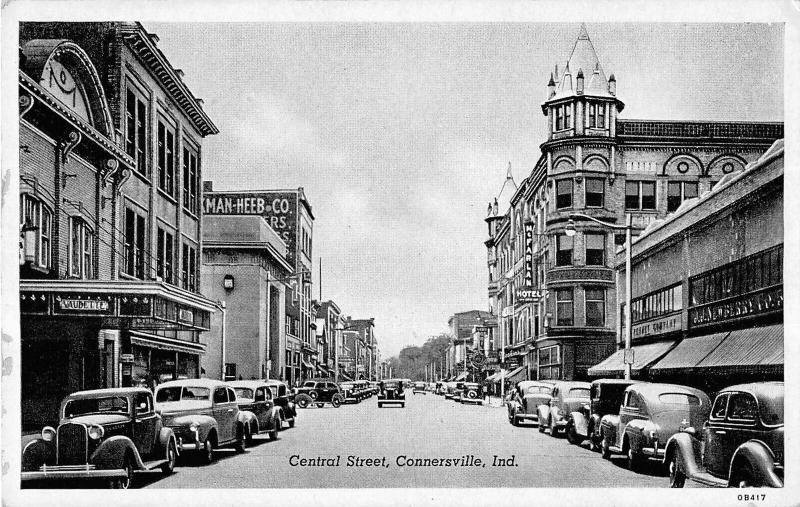 Connersville Indiana Central Street General Street Scene Antique Postcard V17698