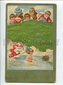 3134703 Swimming KID Girl & Boys Vintage COMIC color PC