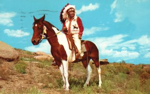 Vintage Postcard Native American Pondering the Countryside People Horseback Ride
