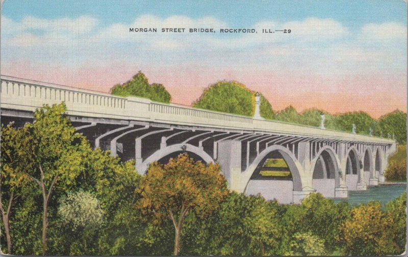 Postcard Morgan Street Bridge Rockford IL