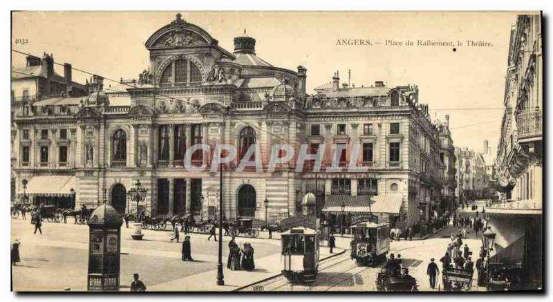 Old Postcard Grand Angers Place du Ralliement format The Theater Trams 27.5 *...