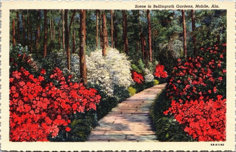 Scene Bellingrath Gardens Mobile Alabama Linen Postcard Curteich VTG UNP Scallop 