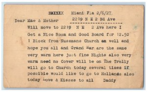 1927 Daddy Getting Nice Room and Good Board Message Miami Florida FL Postal Card