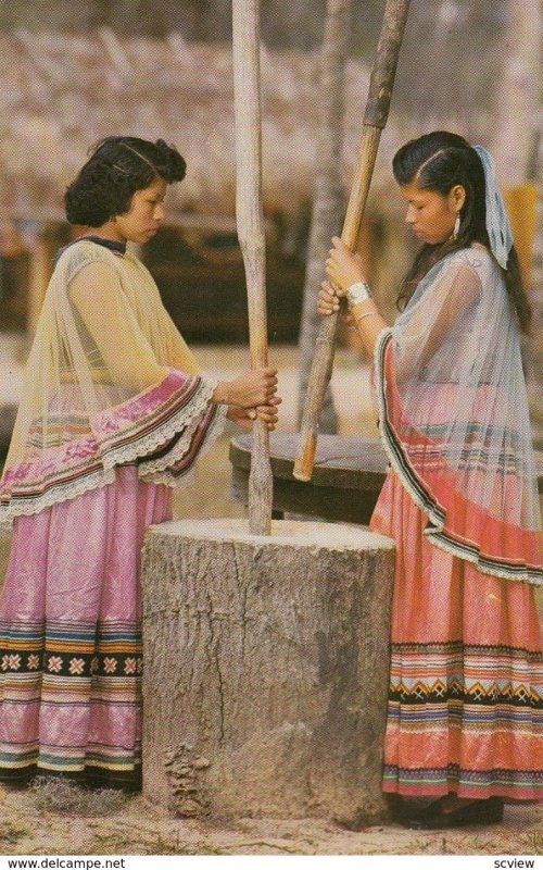 Florida (Seminole) Indians , Grinding Corn , SILVER SPRINGS , 50-60s