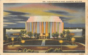 Dearborn Michigan 1947 Postcard Ford Motor Car Rotunda at Night