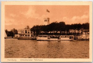 VINTAGE POSTCARD THE UHLENHORST FERRY TERMINAL AT HAMBURG GERMANY c. 1920