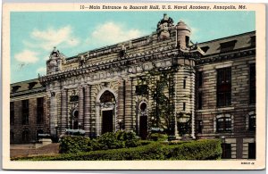 Postcard MD Annapolis US Naval Academy Bancroft Hall main entrance