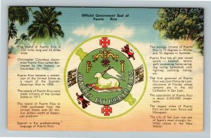 Official Government Seal Of Puerto Rico, Linen Postcard