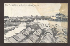 MANILA PHILIPPINES THE PASIC RIVER CASCO BREIGHTERS BOATS VINTAGE POSTCARD