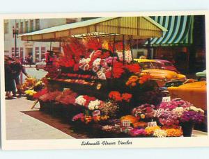 Unused 1950's TAXI CABS & SIDEWALK FLOWER VENDOR San Francisco CA r9088