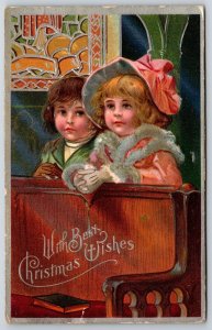 Christmas~Children In Church Pew~Silver Emb~NASH Juvenile Christmas Series~1908