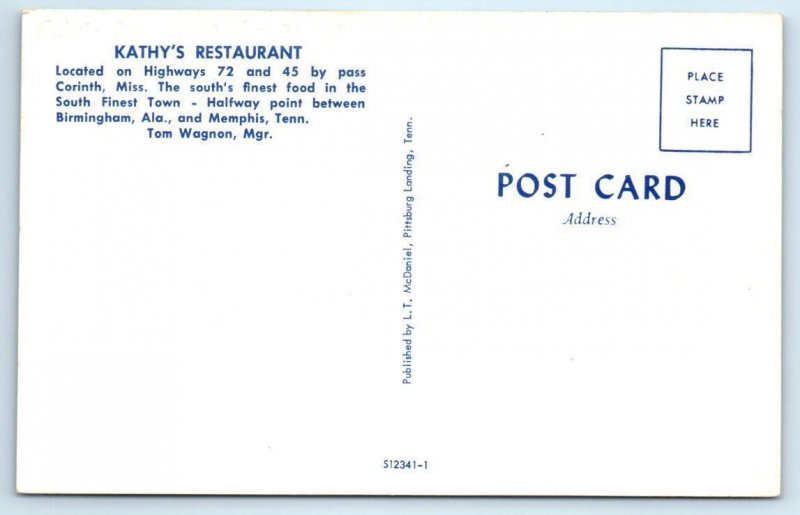 CORINTH, Mississippi MS~Roadside KATHY'S RESTAURANT Alcorn County 1950s Postcard