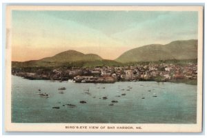 c1940 Birds Eye View Canoeing Boats Bar Harbor Maine Linen Hand-Colored Postcard