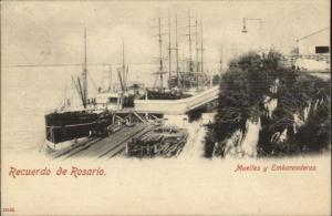 Recuerdo de Rosario Muelles y Embarcaderos - Argentina c1905 Postcard