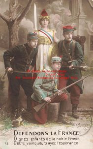 France Patriotic, Tinted RPPC, Defendons La France, Soldiers with Guns