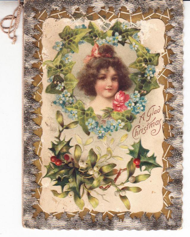  Pair of  Xmas Cards  1880's  Embossed 