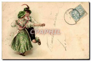 Postcard Old Woman Fancy Dance Folklore