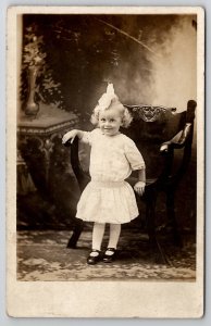Cambridge Ohio RPPC Darling Little Girl Blonde Hair with Bow c1910 Postcard H30