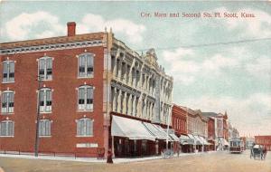 D75/ Fort Scott Kansas Ks Postcard c1910 Main & Second Streets Greenfields Store