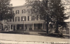 RPPC Roxbury NY, Delaware Valley Hotel, 1924 Sign, Streetlight, Car, AZO