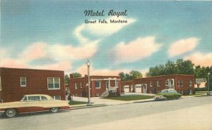 Montana Great Falls Motel Royal automobiles Roadside Postcard Walker 22-2659