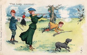 The Lady Gunner Battle Of The Sexes Shooting Gun Old Comic Postcard